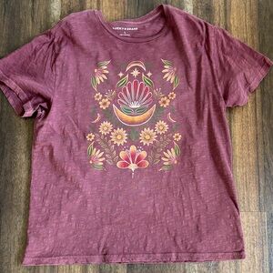 Lucky Brand Maroon Floral Boho Graphic Tee